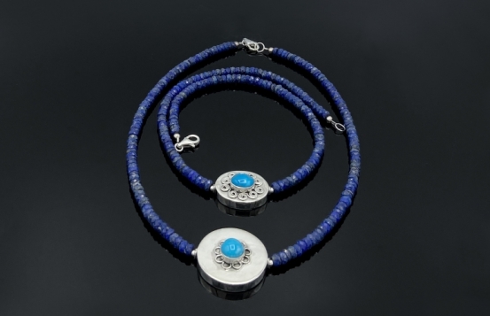 Necklace Lapis Lazuli with Turquoise Pendant Orient