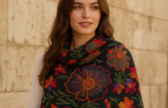 Šal volneni Jamawar EX - črn 