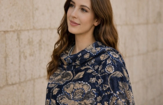 Kashmiri wool Shawl Jamawar – Blue