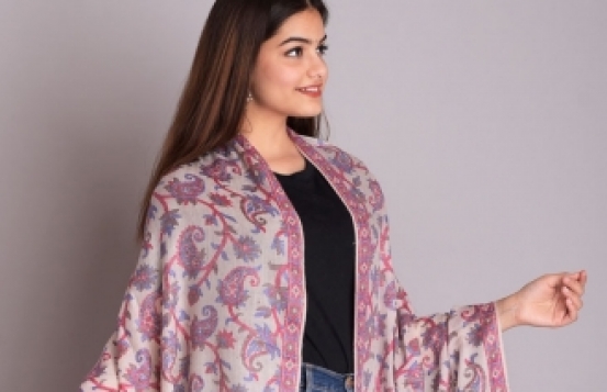 Šal Pašmina Jamawar - Bež in roza