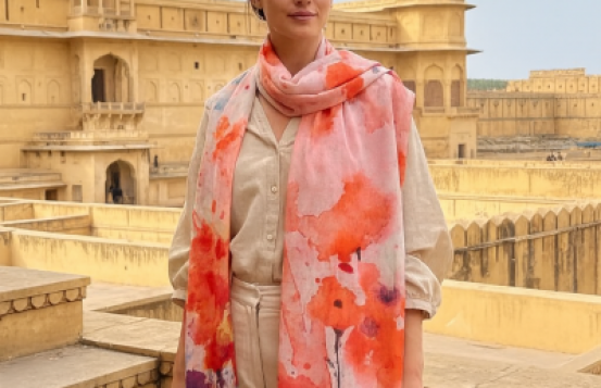 Šal Pašmina Makovi cvetovi - Poletje