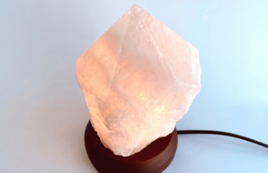 Rose Quartz Lamp on a wooden base