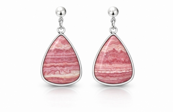Silver Earrings Rhodochrosite Rosaria - Teardrop 
