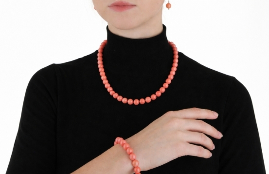 Ogrlica, zapestnica in uhani roza korale - Set ROSE