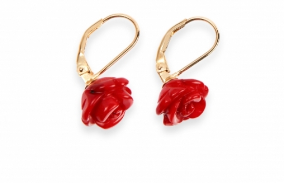 Silver Earrings Rose Red Coral