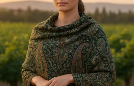 Šal volneni JAMAWAR – Zelen in vijoličen
