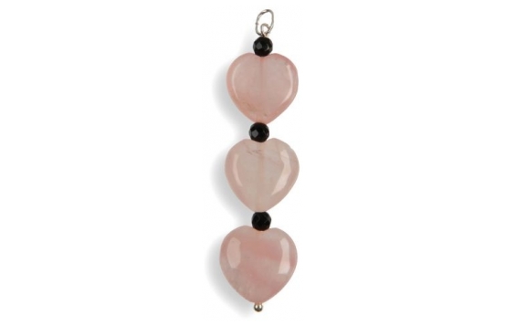 Silver Pendant Three Hearts Rose quartz & Onix