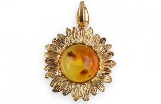 Srebrn obesek JANTAR SONCE