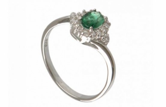 Srebrn prstan z naravnim smaragdom LOVE BEAM 