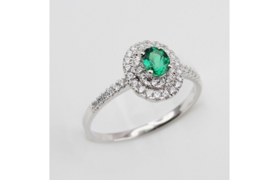 Srebrn prstan LOVE BEAM Miss smaragd s cirkoni