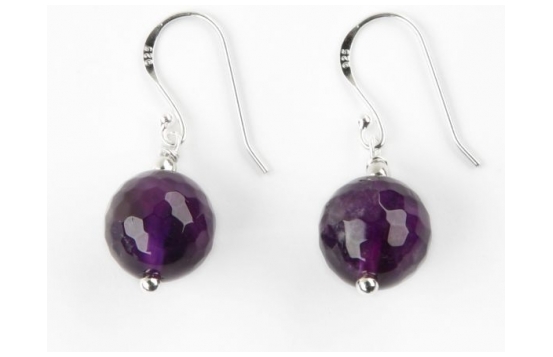 Silver Earrings Amethyst ball 10 mm