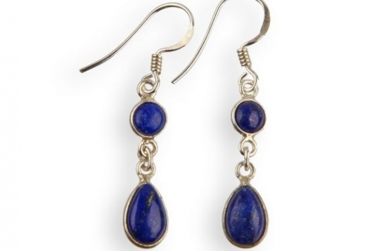 Silver Earrings Lavinia - Lapis, Malachite, Garnet & Onyx