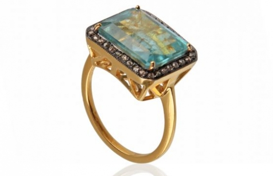 Zlat viktorijanski prstan AQUA BLUE