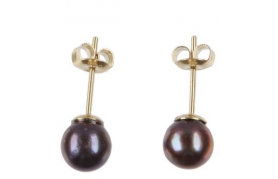 Gold Pearl Earrings - Black